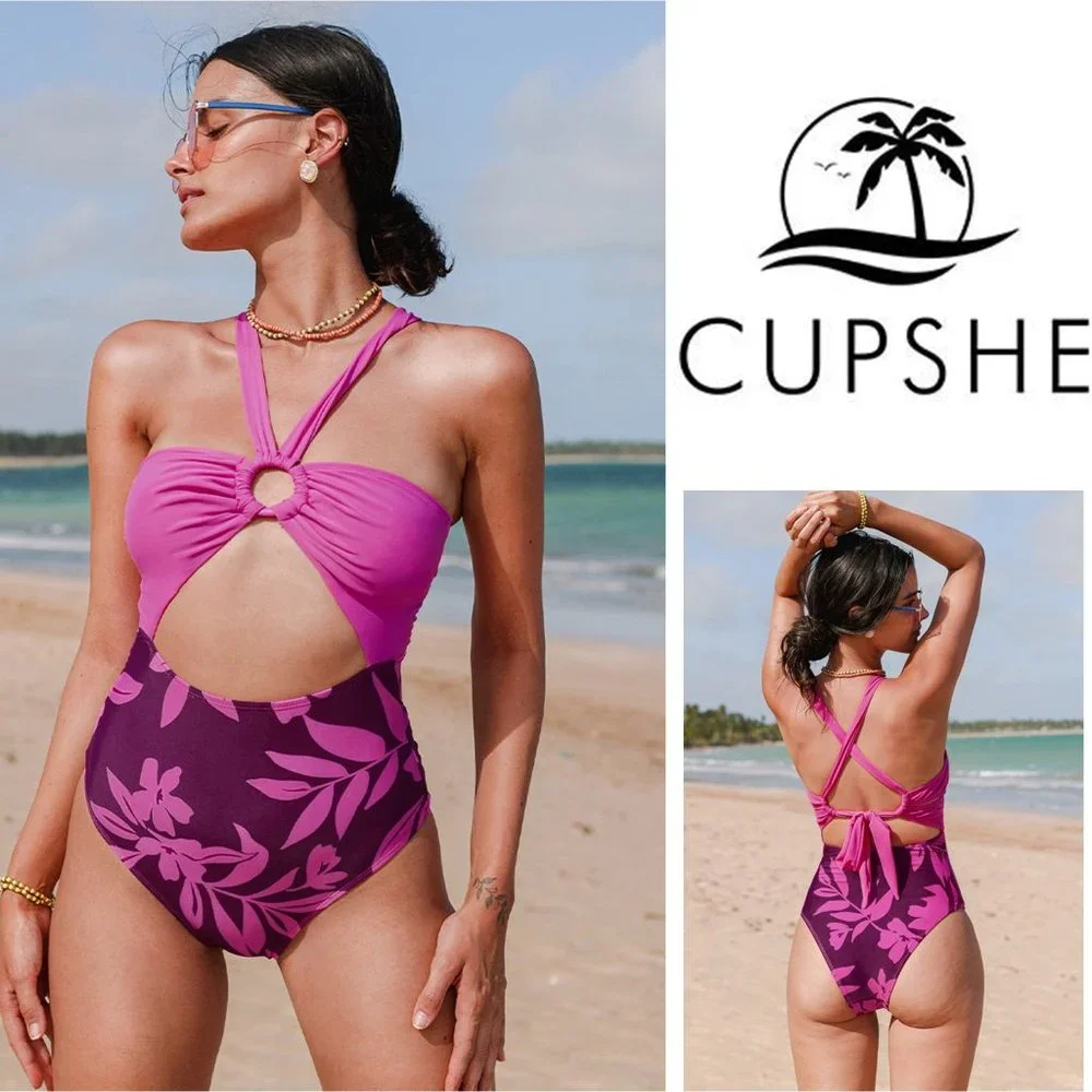 CUPSHE Daydream Blossom O-Ring Cutout Halter One Piece Swimsuit NEW WITH TAGS!